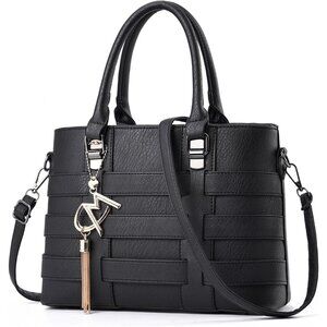 PU Leather Weave Black Shoulder Bag for Women Elegant Top Handle Designer Purse